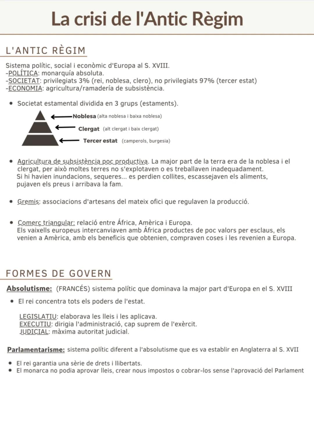 La crisi de l'Antic Règim
L'ANTIC RÈGIM
Sistema polític, social i econòmic d'Europa al S. XVIII.
-POLÍTICA: monarquía absoluta.
-SOCIETAT: p