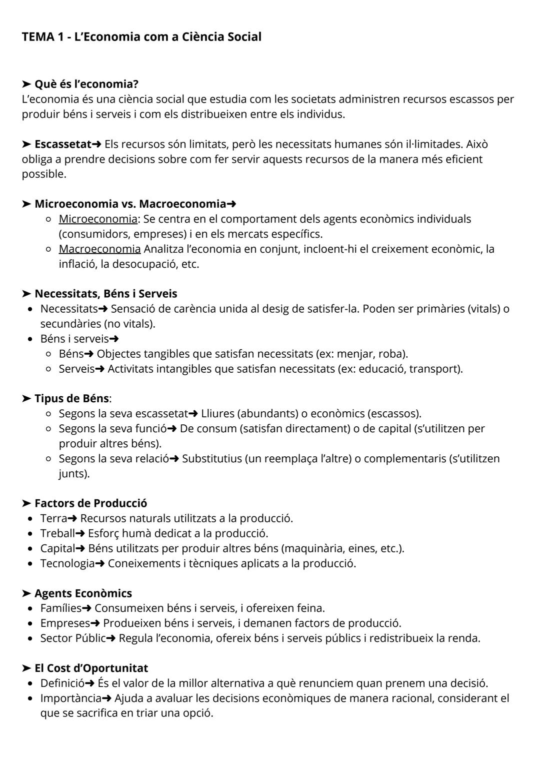 TEMA 1 - L'Economia com a Ciència Social

➤ Què és l'economia?
L'economia és una ciència social que estudia com les societats administren re
