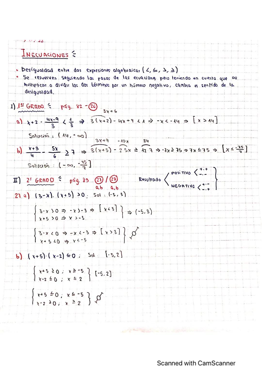 INECUACIONES E
Desigualdad entre dos expresiones algebraicas (4,<, >, =)
Se resuelven seguiendo los pasos de las ecuaciones pero teniendo en