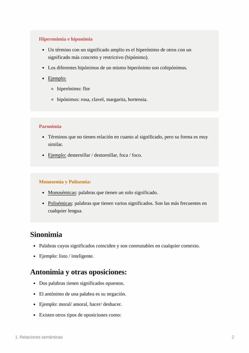 1. Relaciones semánticas
Sinonimia
• Palabras cuyos significados coinciden y son conmutables en cualquier contexto.
• Ejemplo: listo / intel