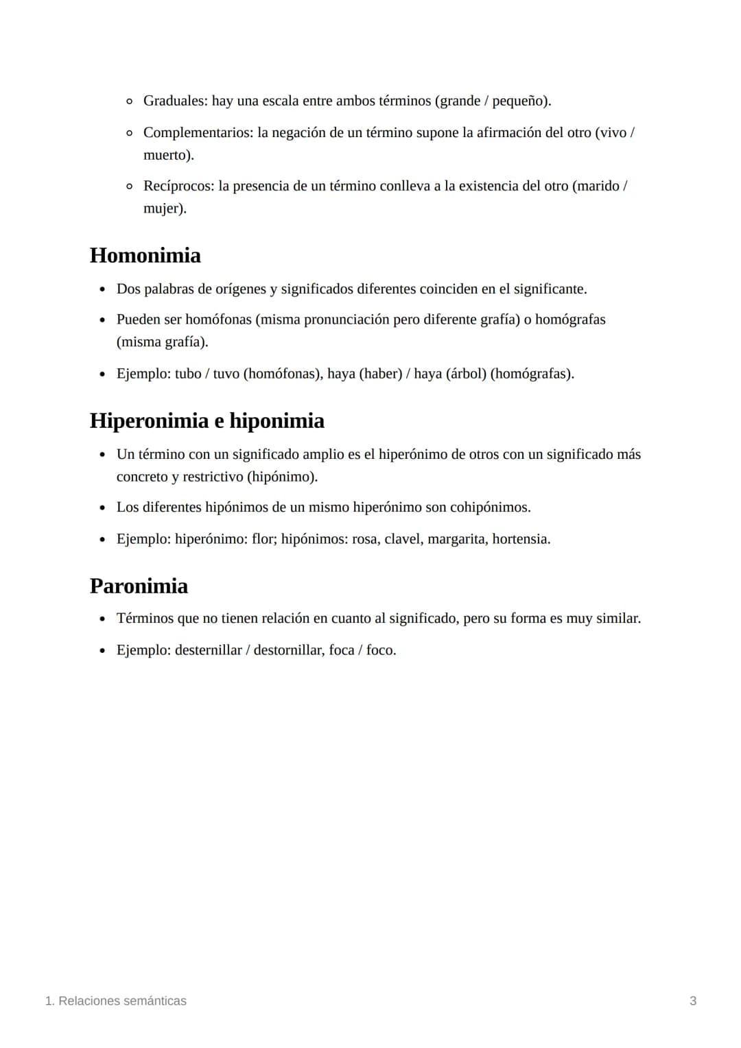 1. Relaciones semánticas
Sinonimia
• Palabras cuyos significados coinciden y son conmutables en cualquier contexto.
• Ejemplo: listo / intel