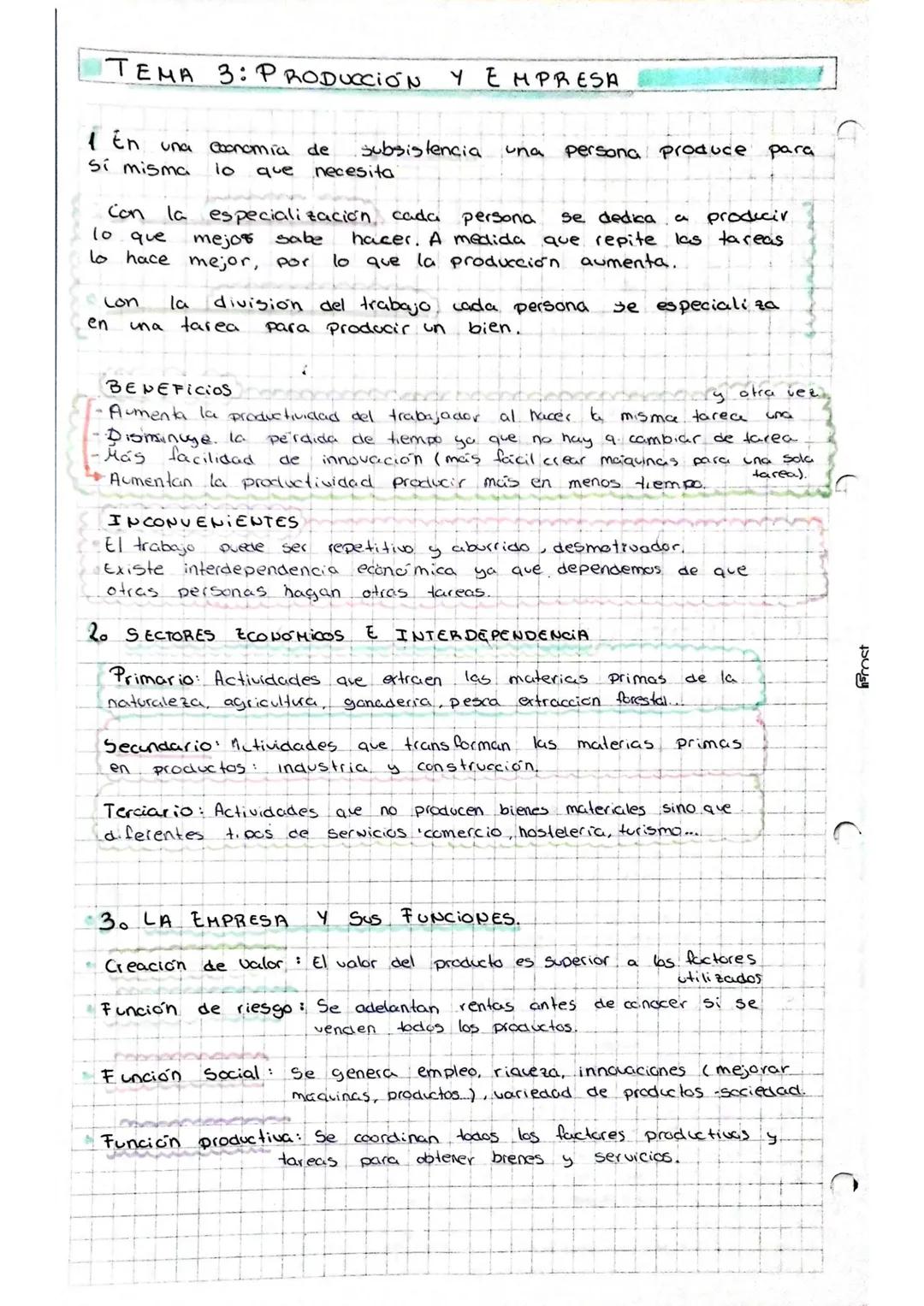 TEMA 3: PRODUCCIÓN
1 En una economia de
si misma
lo que necesita
con la especialización cada
lo que
mejor sabe
lo hace mejor, por
con
en
la
