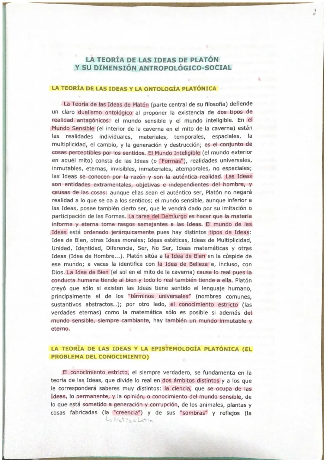 LA TEORÍA DE LAS IDEAS DE PLATÓN
Y SU DIMENSIÓN ANTROPOLÓGICO-SOCIAL
LA TEORÍA DE LAS IDEAS Y LA ONTOLOGÍA PLATÓNICA
La Teoría de las Ideas 