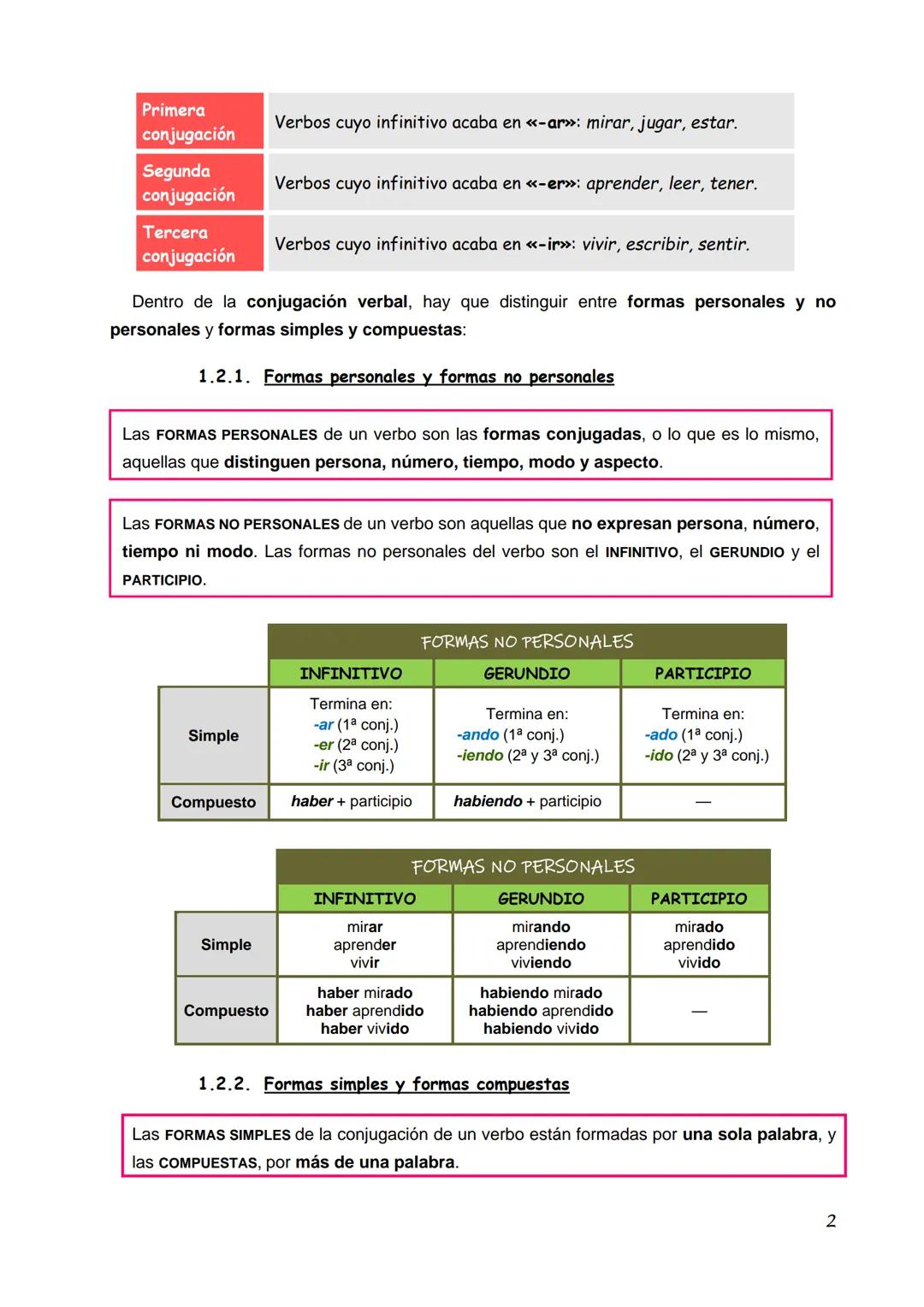 1. El verbo
TEMA 8. TRES, DOS, UNO...IACCIÓN!
1.1. Definición y forma del verbo
1.2. La conjugación verbal
1.2.1. Formas personales y formas