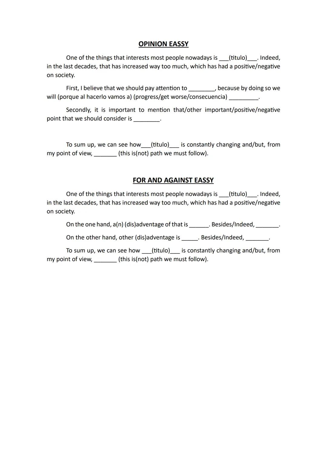 Writting (Opinion eassy y For and again eassy)