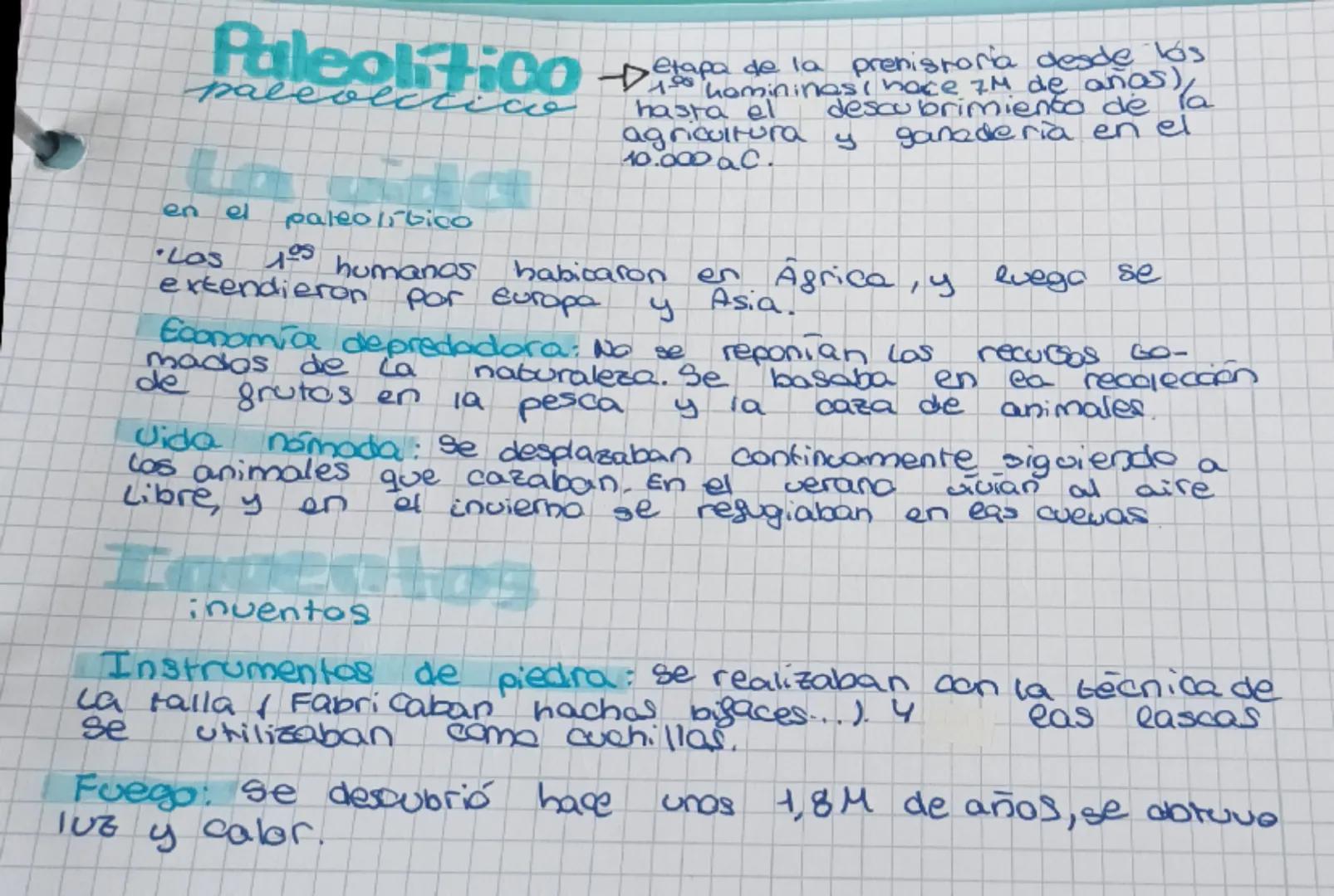 # Paleolítico →
# paleolitico
en el
# paleolítico
Las
Etapa de la prehistoria desde los
hominidos (hace 7M de años)
hasta el descubrimiento 