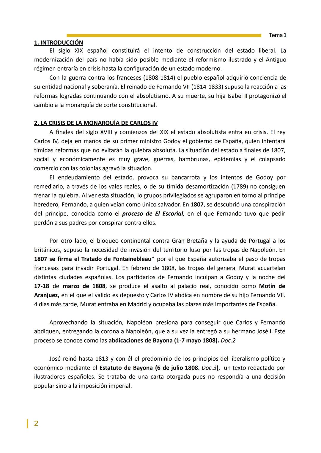 GEOGRAFIA E HISTORIA
TEMA 1
Crisis de la monarquía borbónica. La Guerra de la
Independencia y los comienzos de la revolución liberal.
La Con
