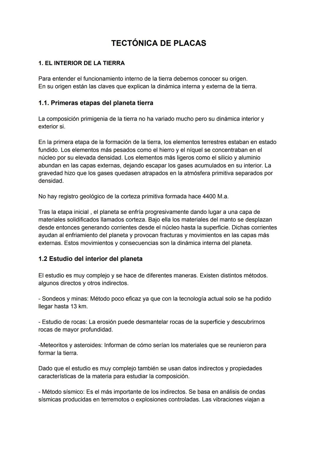 # TECTÓNICA DE PLACAS

1. EL INTERIOR DE LA TIERRA

Para entender el funcionamiento interno de la tierra debemos conocer su origen.
En su or