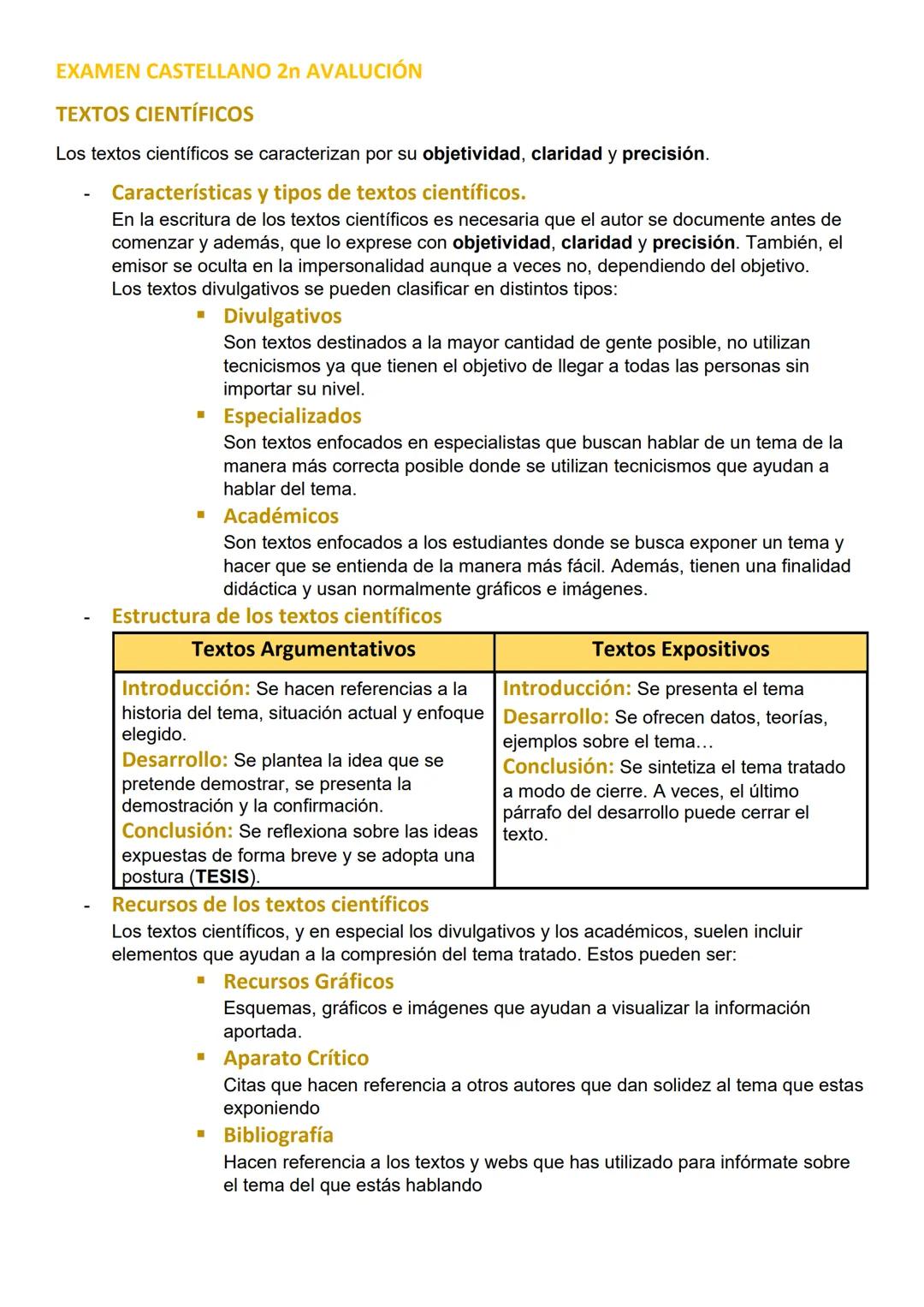 EXAMEN CASTELLANO 2n AVALUCIÓN
TEXTOS CIENTÍFICOS
Los textos científicos se caracterizan por su objetividad, claridad y precisión.
Caracterí