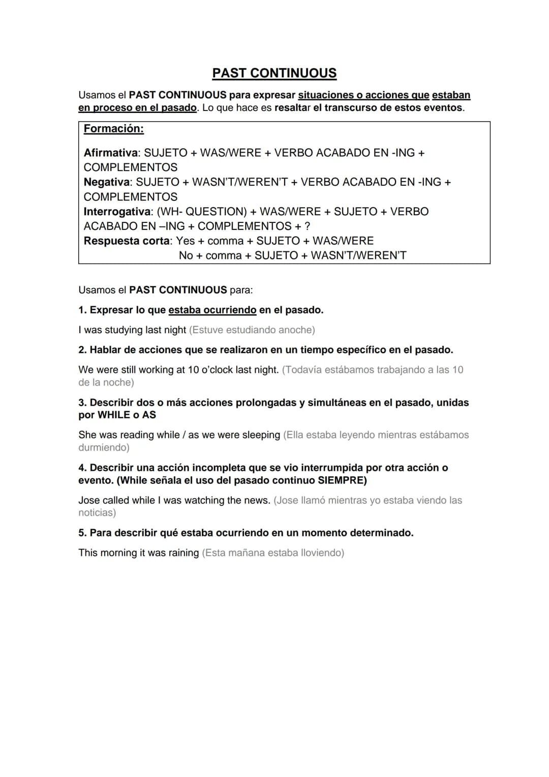PAST SIMPLE
En general, usamos el PAST SIMPLE para expresar situaciones o acciones que se
dieron en el pasado, y aunque pueden ser del pasad