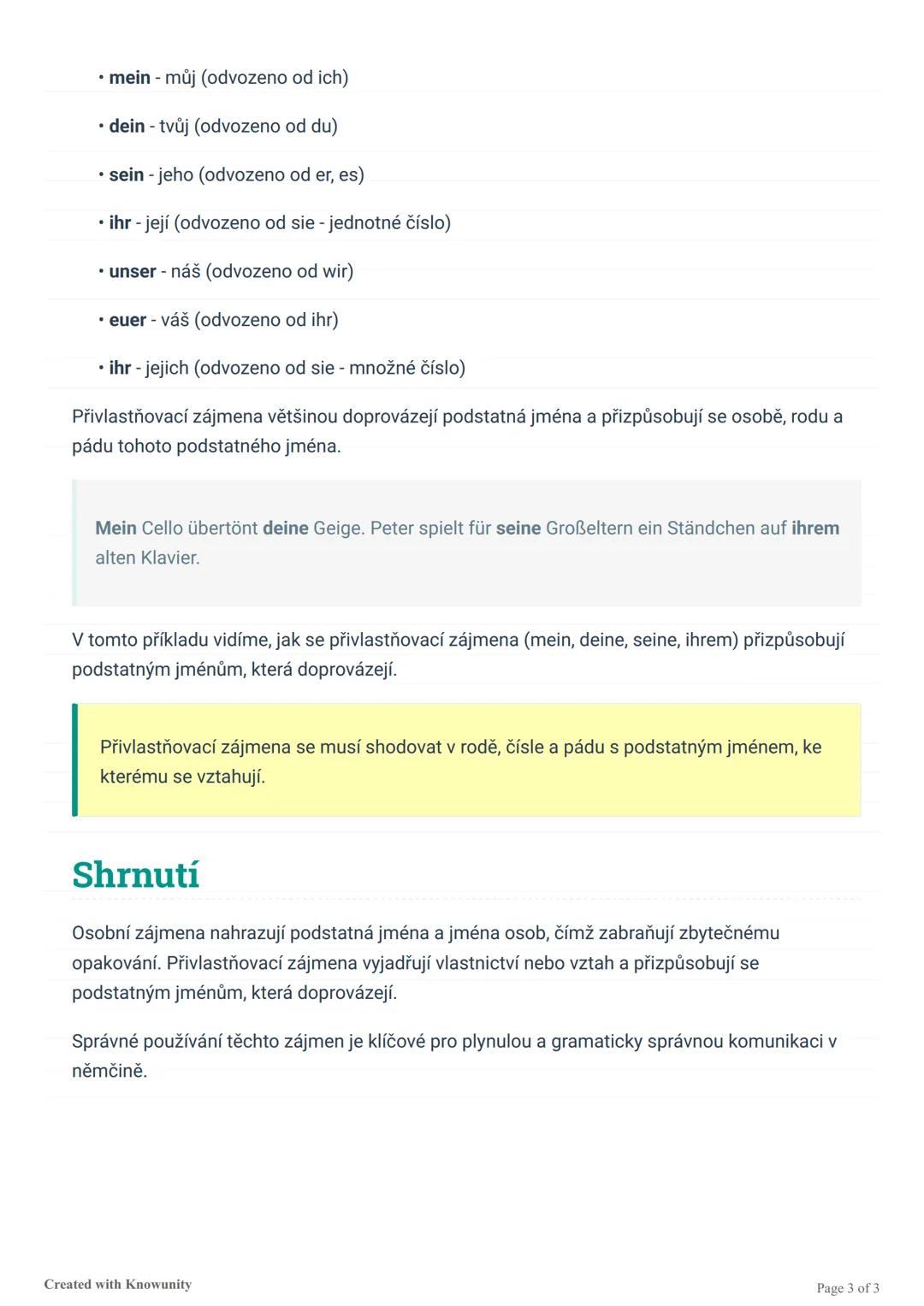 Osobní a přívlastňovací zájmena v
němčině
Přehled osobních a přívlastňovacích zájmen v němčině, jejich tvarů v různých pádech a způsobu
použ