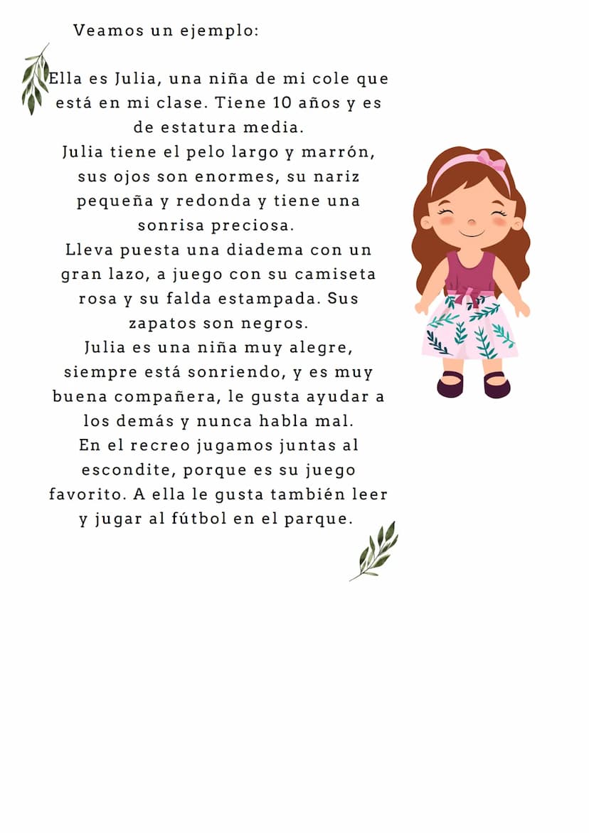 LA DESCRIPCIÓN DE
PERSONAS
1.
2.
| ¿QUÉ ES DESCRIBIR?
Describir es explicar con detalle cómo es algo, ya
sea una persona, objeto, lugar, ani