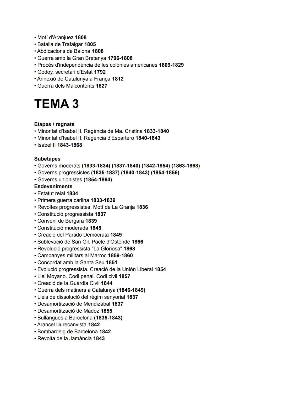TEMA 1
Etapes / regnats
• Felip V 1700-1746
• Ferran VI 1746-1759
• Carles III 1759-1788
Esdeveniments
• Guerra de Successió espanyola 1701-