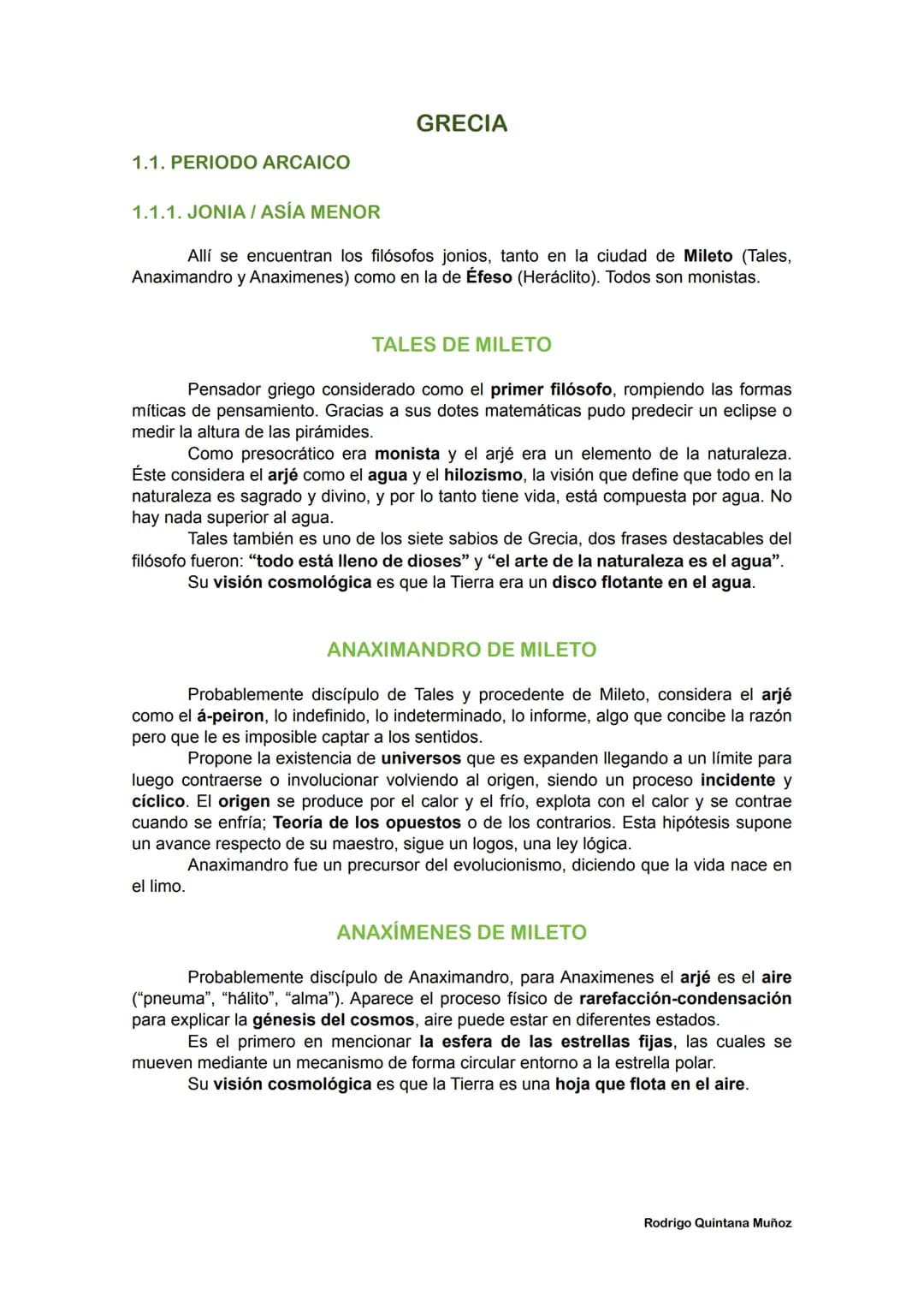 1.1. PERIODO ARCAICO
GRECIA
1.1.1. JONIA / ASÍA MENOR
Allí se encuentran los filósofos jonios, tanto en la ciudad de Mileto (Tales,
Anaximan