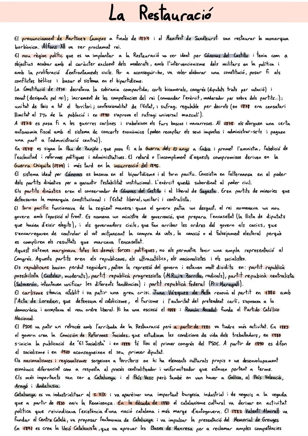 La Restauración y el Reinado de Alfonso XII (1874-1902) - Historia para Selectividad