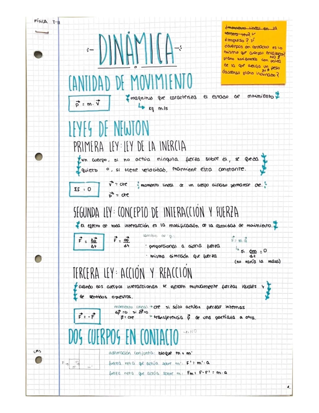 Ejercicios y Resúmenes de Leyes de Newton y Momentos Lineales - 1 Bachillerato