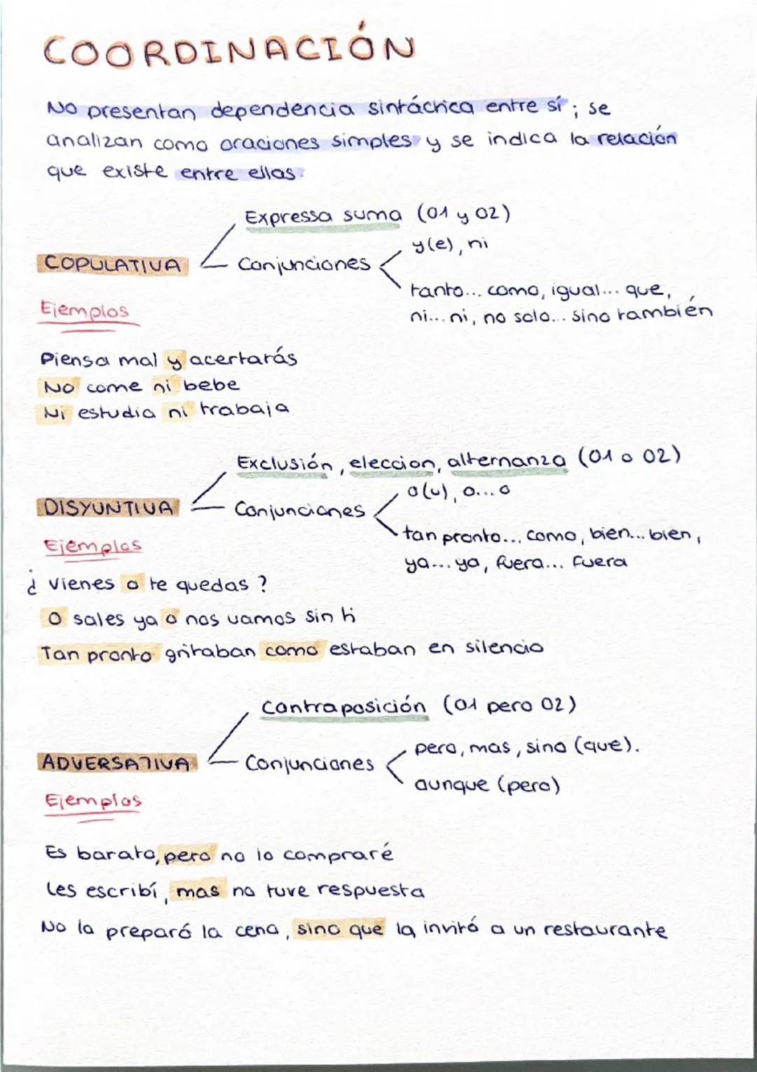 COORDINACIÓN
No presentan dependencia sintáctica entre sí; se
analizan como oraciones simples y se indica la relación
que existe entre ellas