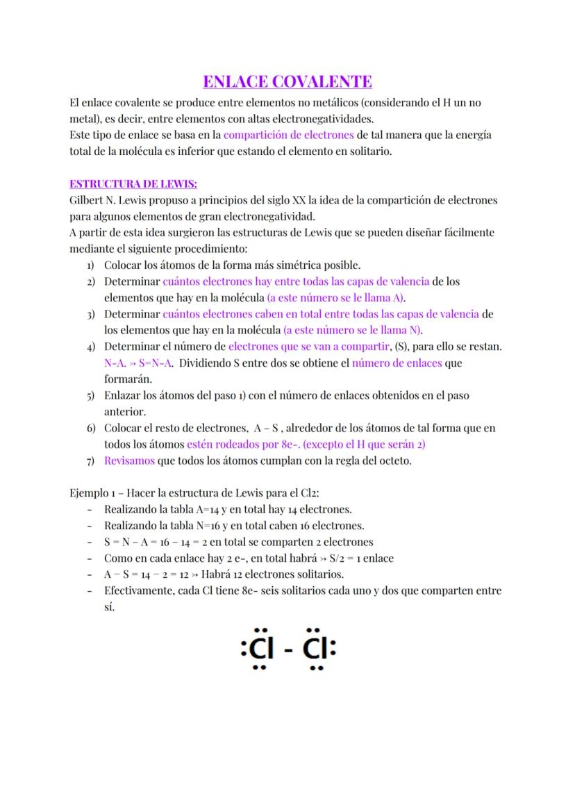 ENLACE COVALENTE
El enlace covalente se produce entre elementos no metálicos (considerando el H un no
metal), es decir, entre elementos con 