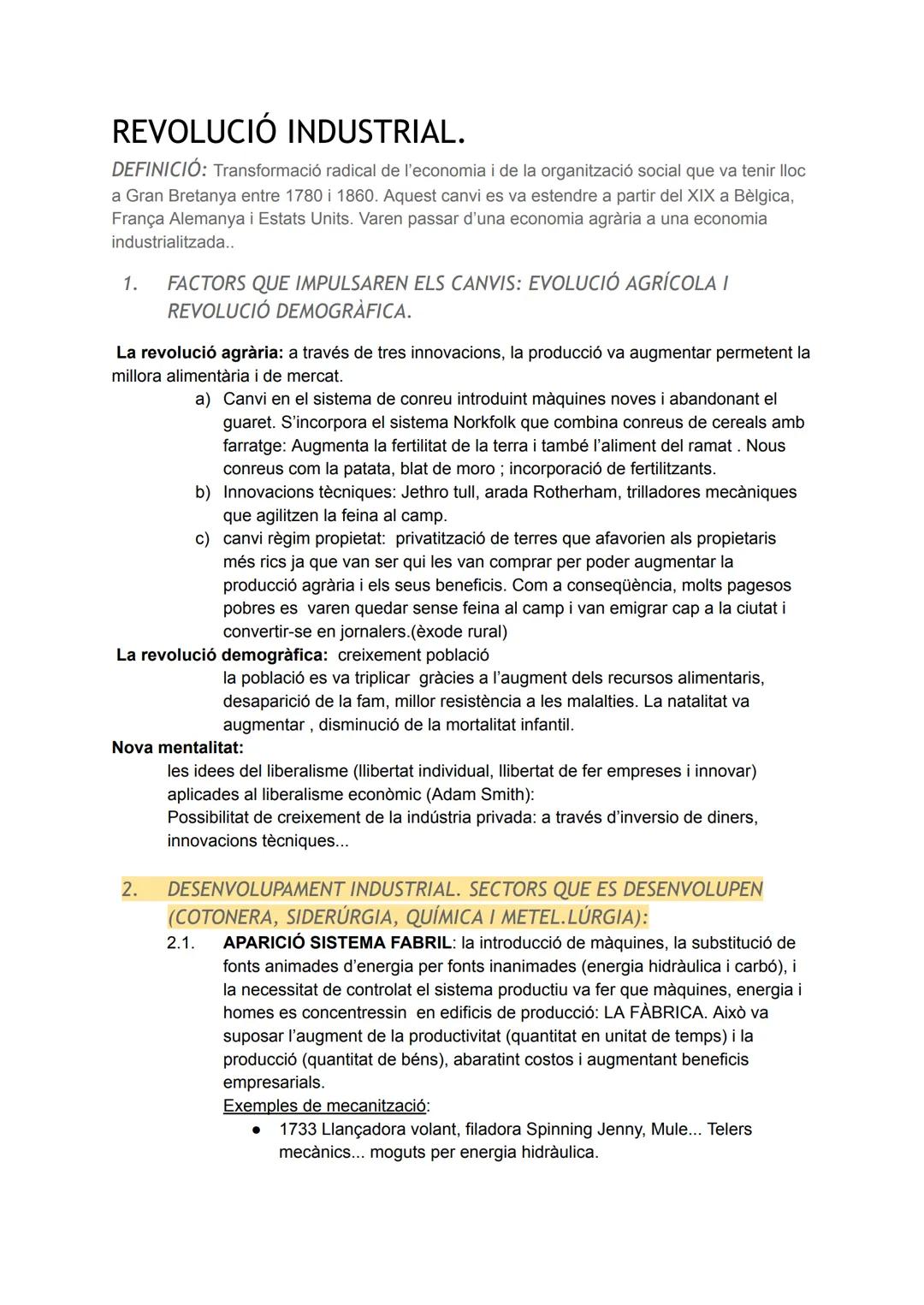 REVOLUCIÓ INDUSTRIAL.
DEFINICIÓ: Transformació radical de l'economia i de la organització social que va tenir lloc
a Gran Bretanya entre 178