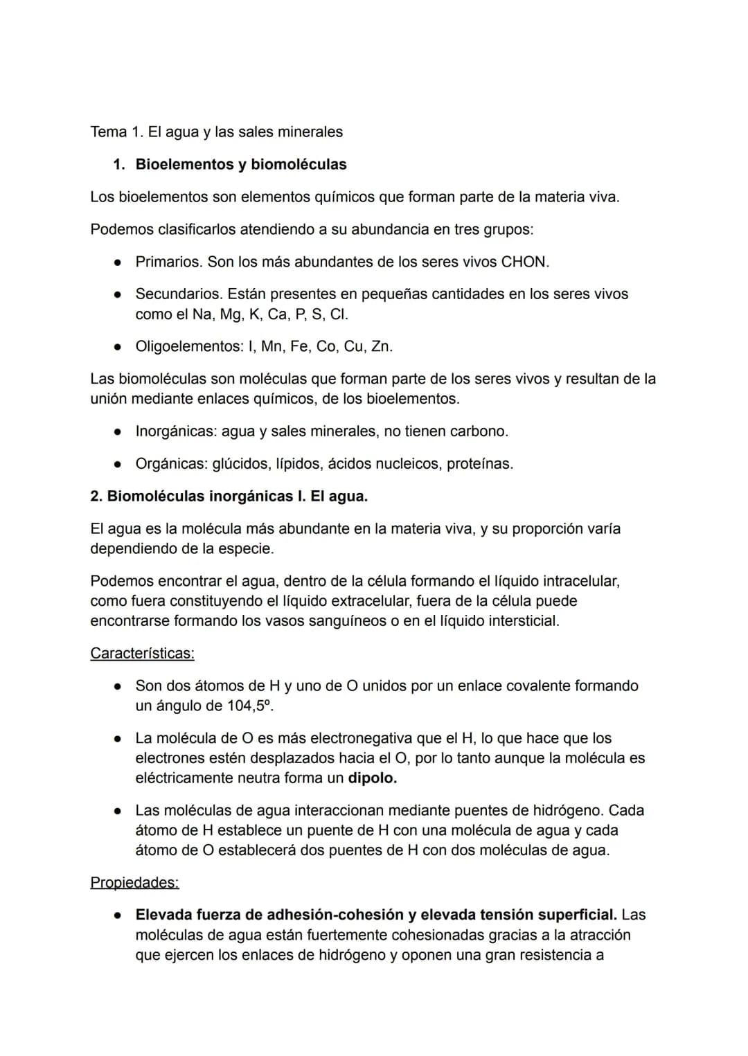 bioelementos. Agua y sales 