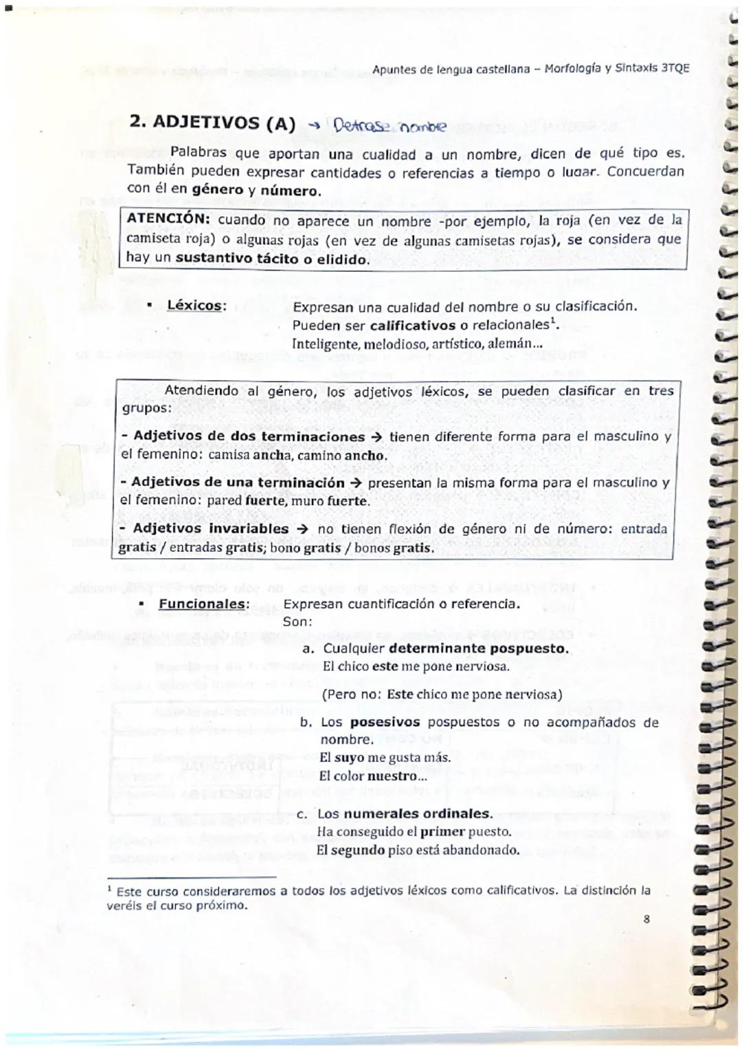 ·
Apuntes de lengua castellana - Morfología y Sintaxis 3TQE
Conjunto de palabras que comparten propiedades sintácticas fundamentales,
así co