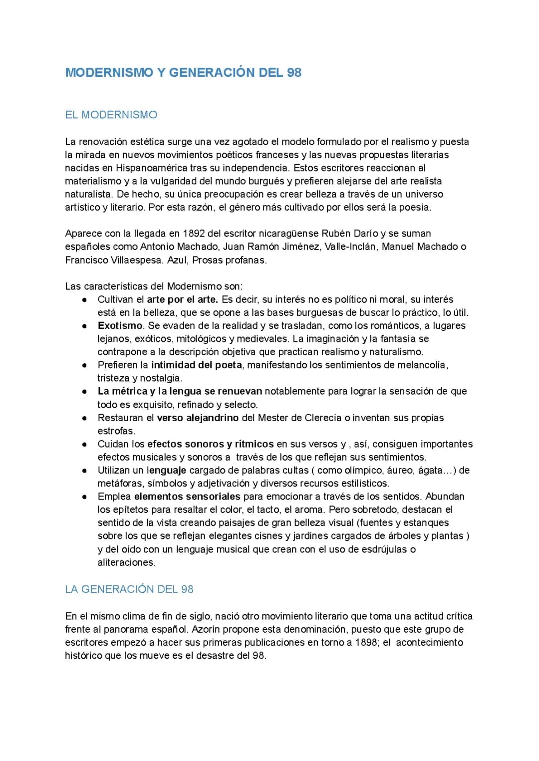 Modernismo y generación del 98
