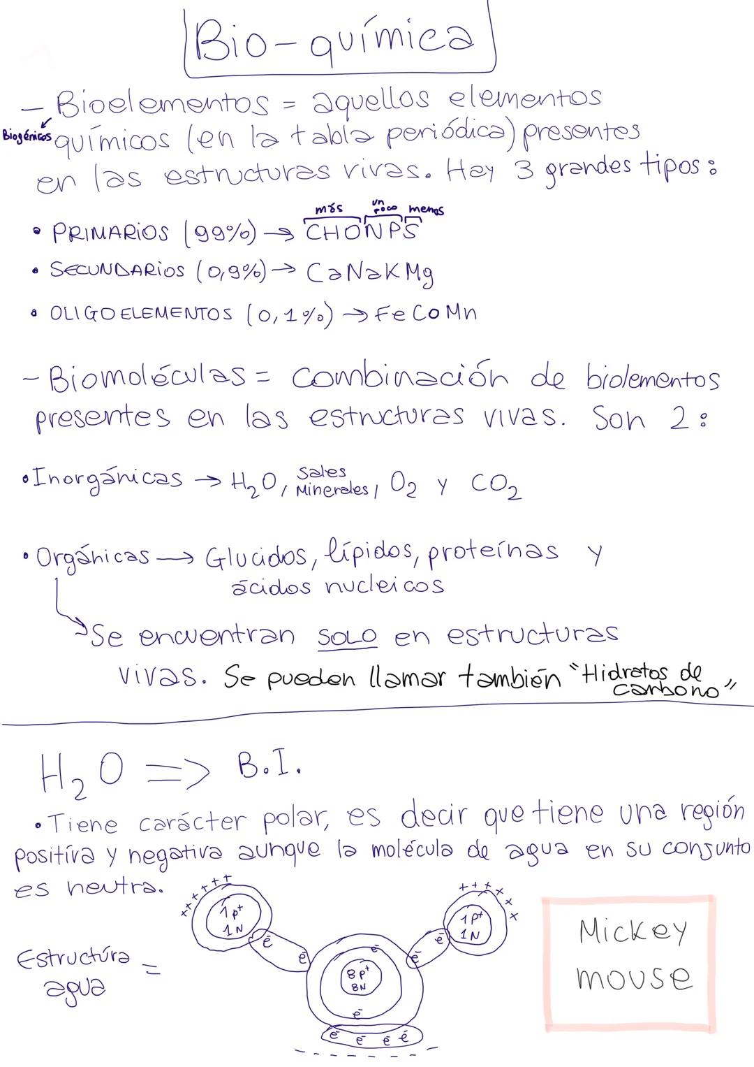 Bio-química
Bioelementos aquellos elementos
Biogénicos químicos (en la tabla periódica) presentes
en las estructuras vivas. Hay 3 grandes ti