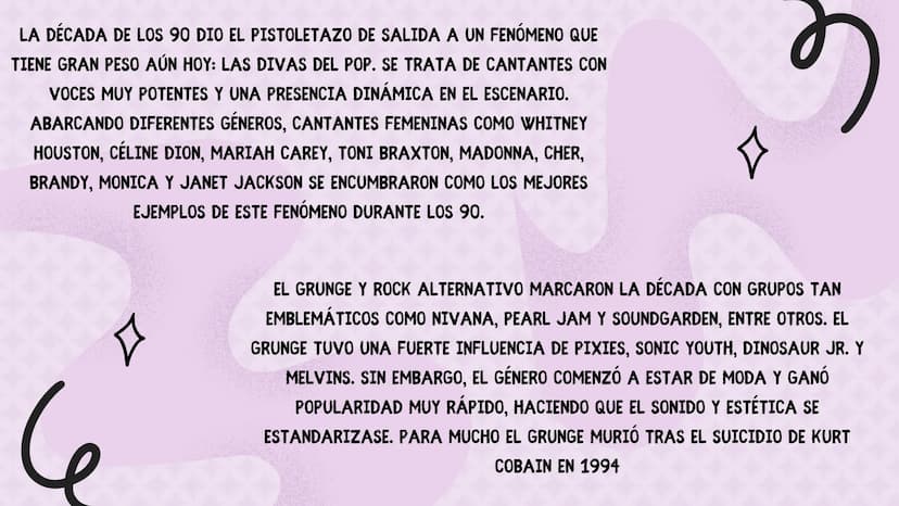 
<p>Tras el boom de los sintetizadores y sonidos electrónicos de los 80, la música de los 90 tuvo un sonido muy característico con la mezcla