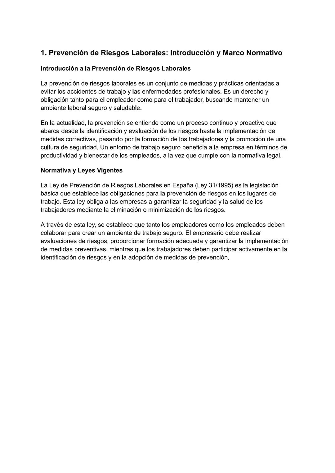 1. Prevención de Riesgos Laborales: Introducción y Marco Normativo
Introducción a la Prevención de Riesgos Laborales
La prevención de riesgo
