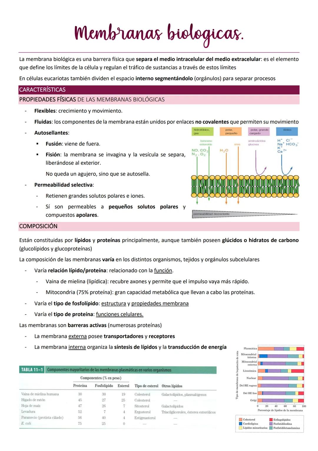Membranas biologicas.
La membrana biológica es una barrera física que separa el medio intracelular del medio extracelular: es el elemento
qu