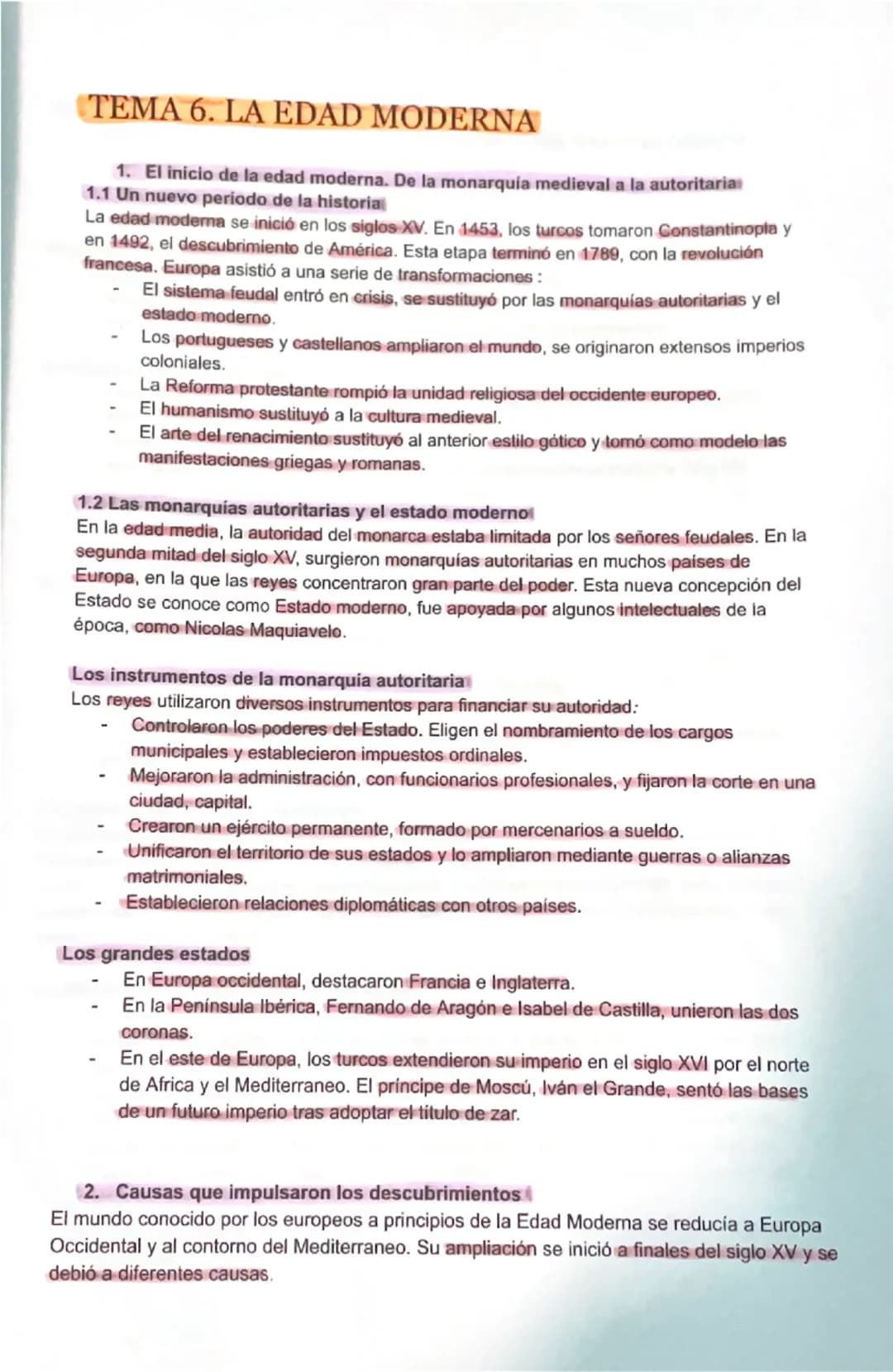 # TEMA 6. LA EDAD MODERNA

1. El inicio de la edad moderna. De la monarquía medieval a la autoritaria

1.1 Un nuevo periodo de la historia
L