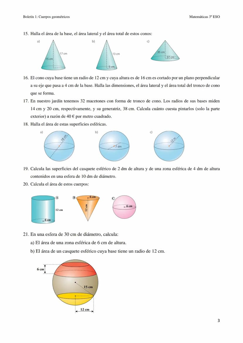 Boletín 9: Cuerpos geométricos
CUERPOS GEOMÉTRICOS
1. Copia y completa la tabla con el número de caras, vértices y aristas de cada poliedro: