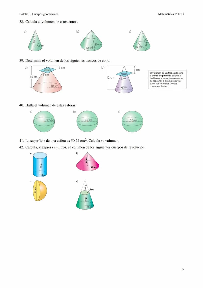 Boletín 9: Cuerpos geométricos
CUERPOS GEOMÉTRICOS
1. Copia y completa la tabla con el número de caras, vértices y aristas de cada poliedro: