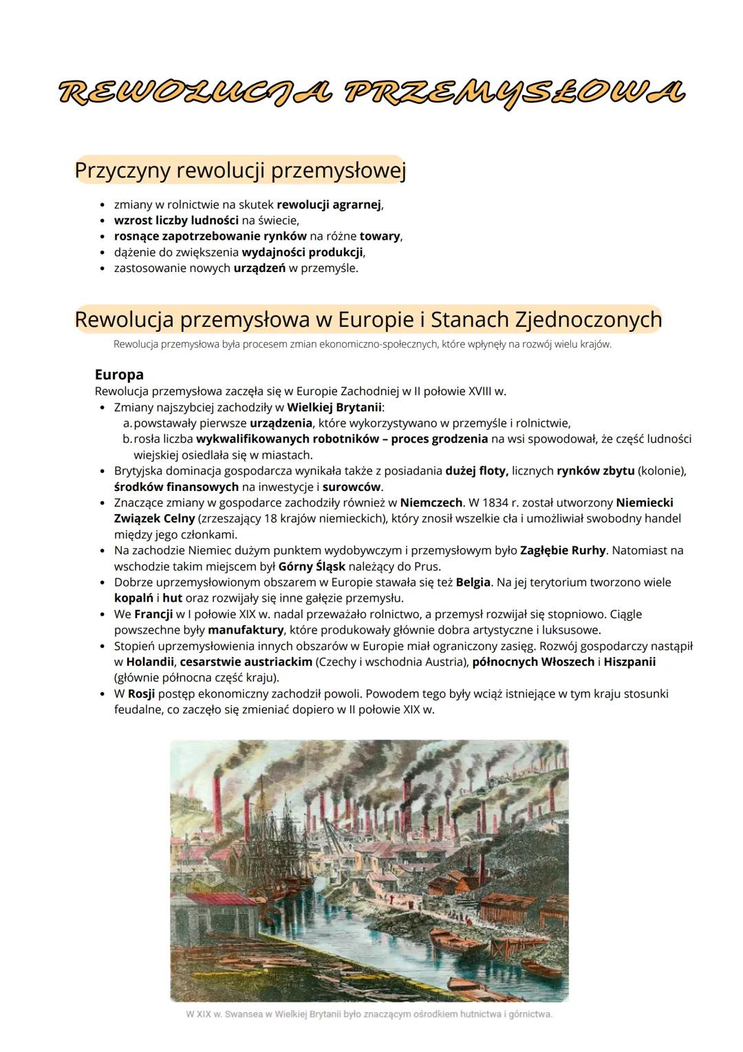 # REWOLUCJA PRZEMYSŁOWA

## Przyczyny rewolucji przemysłowej

- zmiany w rolnictwie na skutek rewolucji agrarnej,
- wzrost liczby ludności n