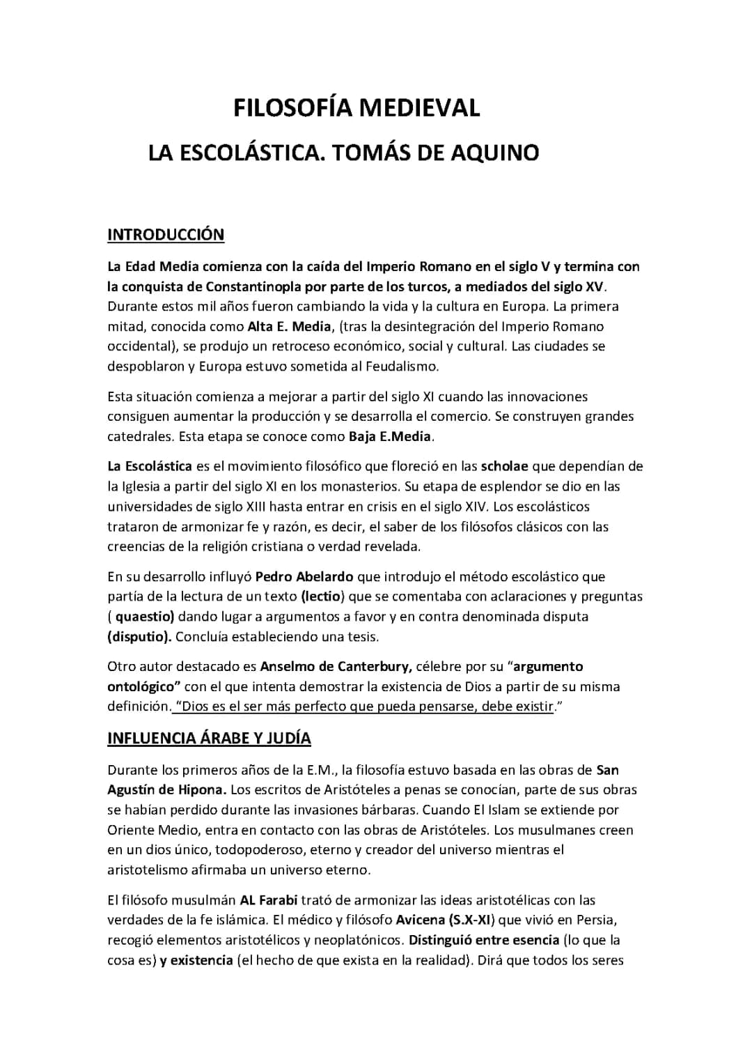 Resumen de la filosofía de Santo Tomás de Aquino y la escolástica