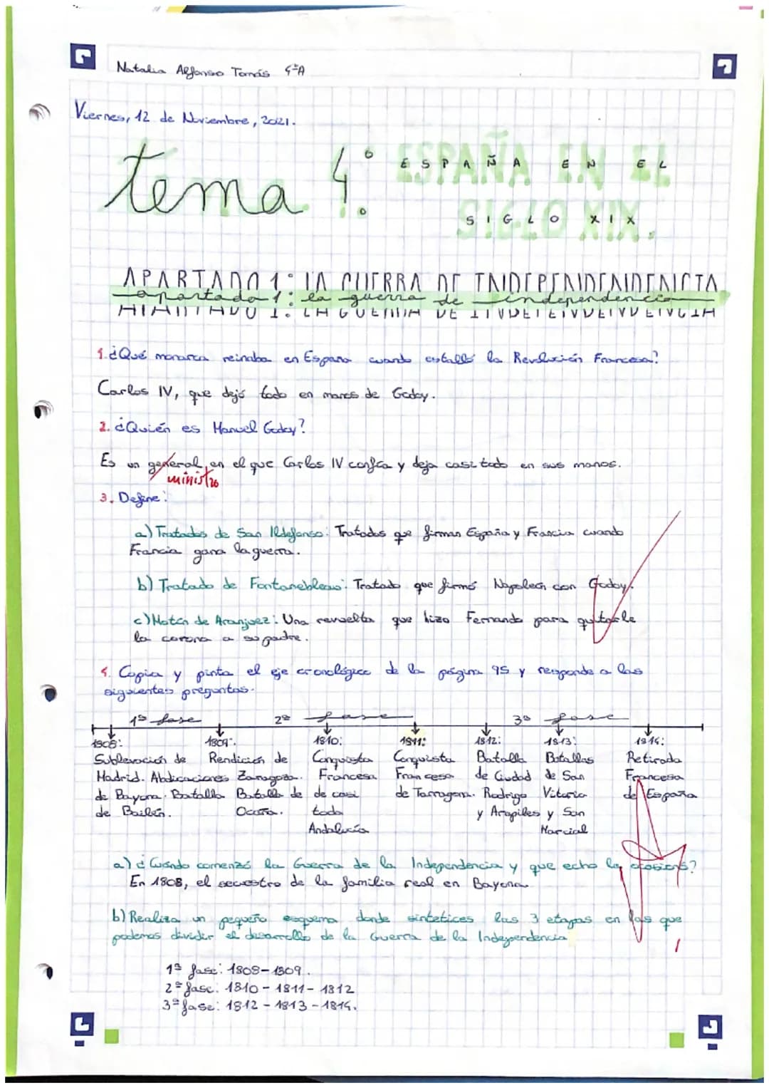 Natalia Alfonso Tomás G=A
Viernes, 12 de Noviembre, 2021.
6
EL
tema 4° ESPAAN EN **
0
SIG L O
Es
1. ¿Qué monarca reinaba en España cand esta