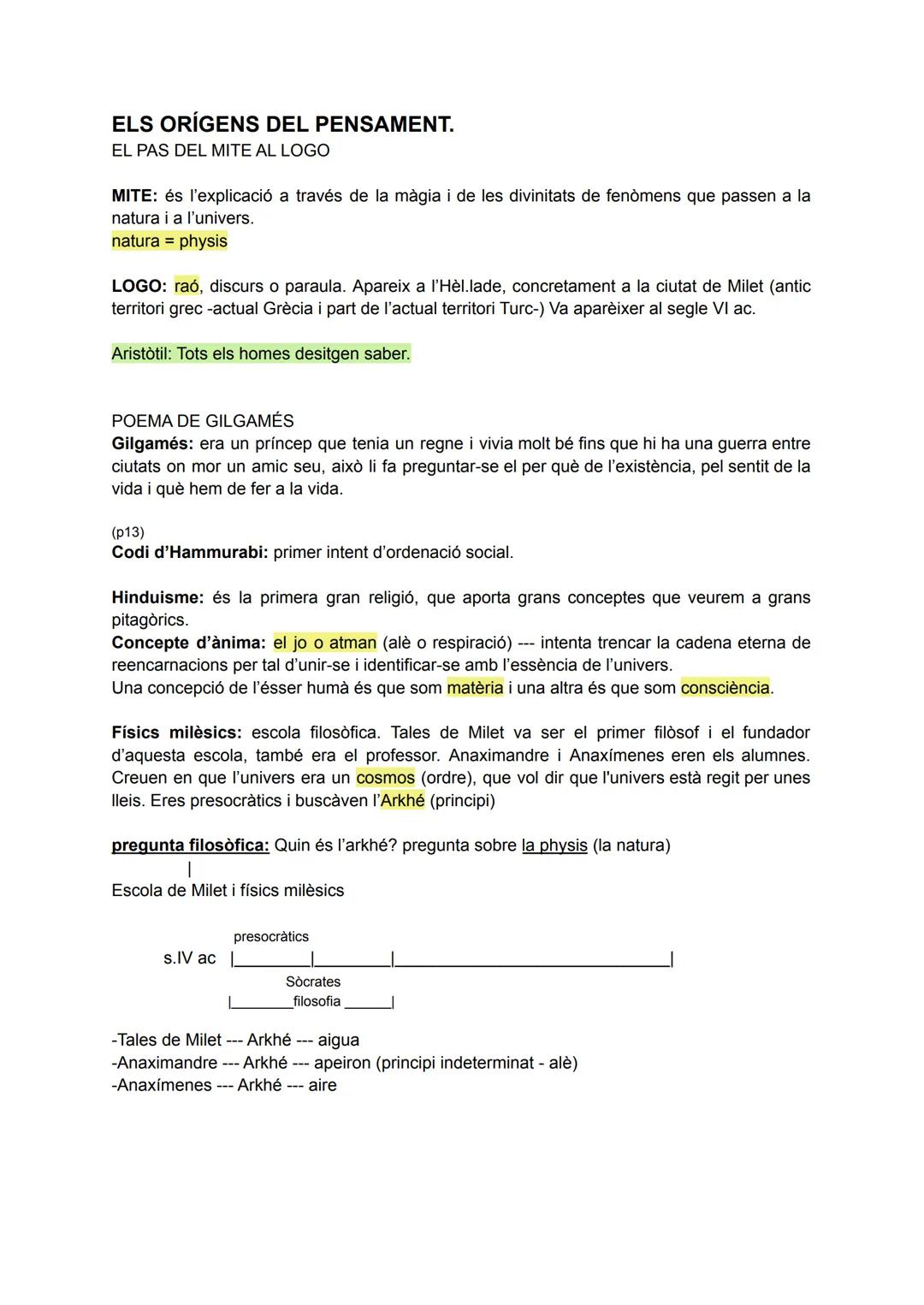 # ELS ORÍGENS DEL PENSAMENT.
EL PAS DEL MITE AL LOGO

MITE: és l'explicació a través de la màgia i de les divinitats de fenòmens que passen 