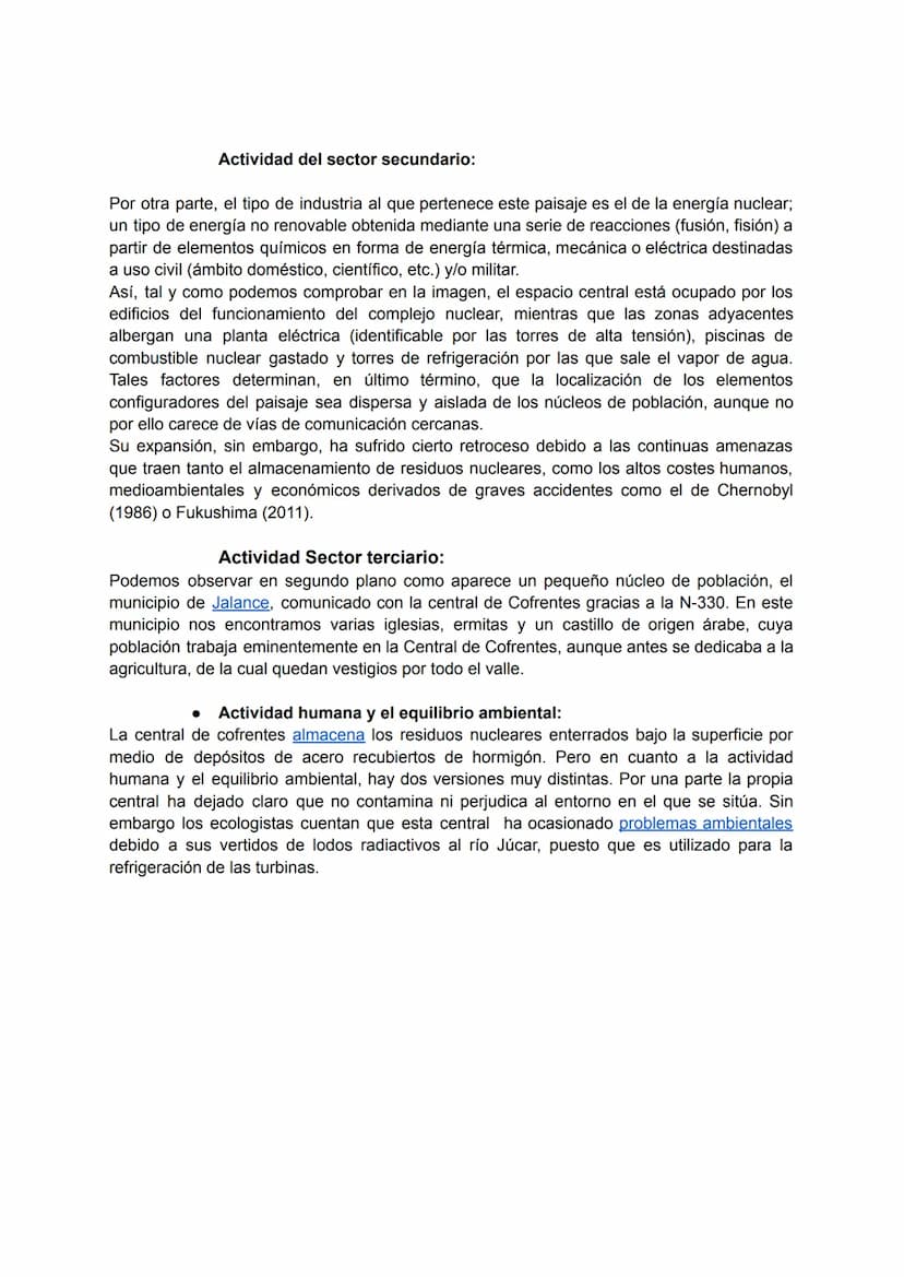 Central de Cofrentes.
a) Clasificación, justificación y tipología del paisaje
● Clasificación del paisaje:
Estamos ante un paisaje antrópico