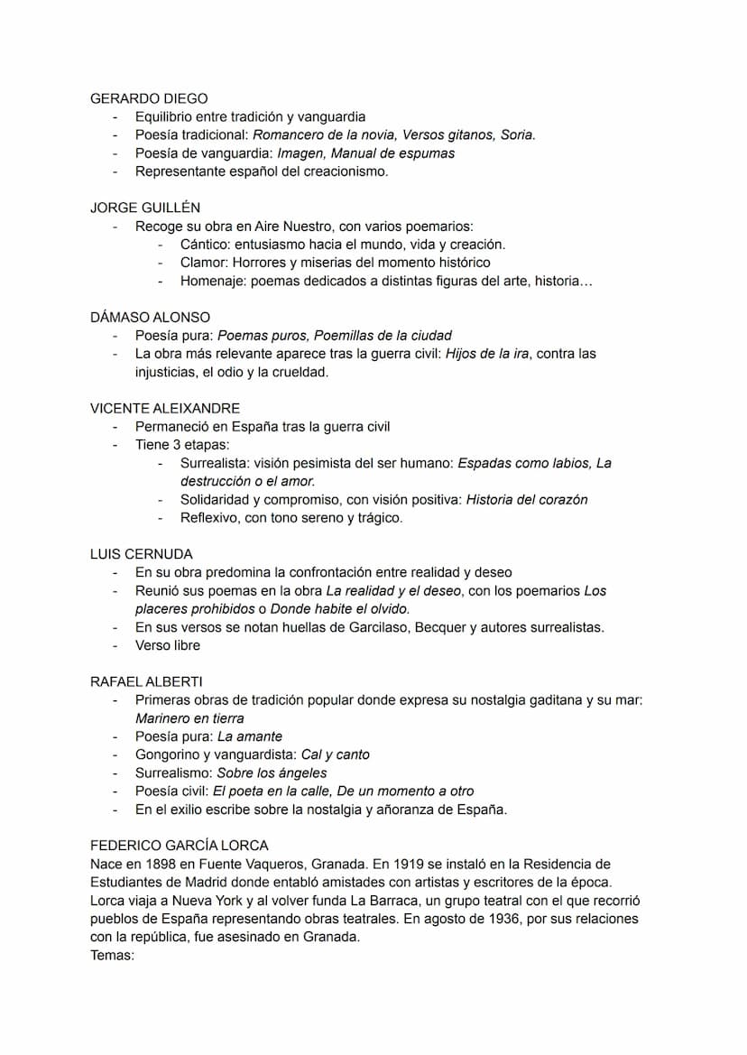 GENERACIÓN DEL 27
Generación del 27: formada por escritores y escritoras que buscan la renovación lírica
española uniendo tradición y vangua