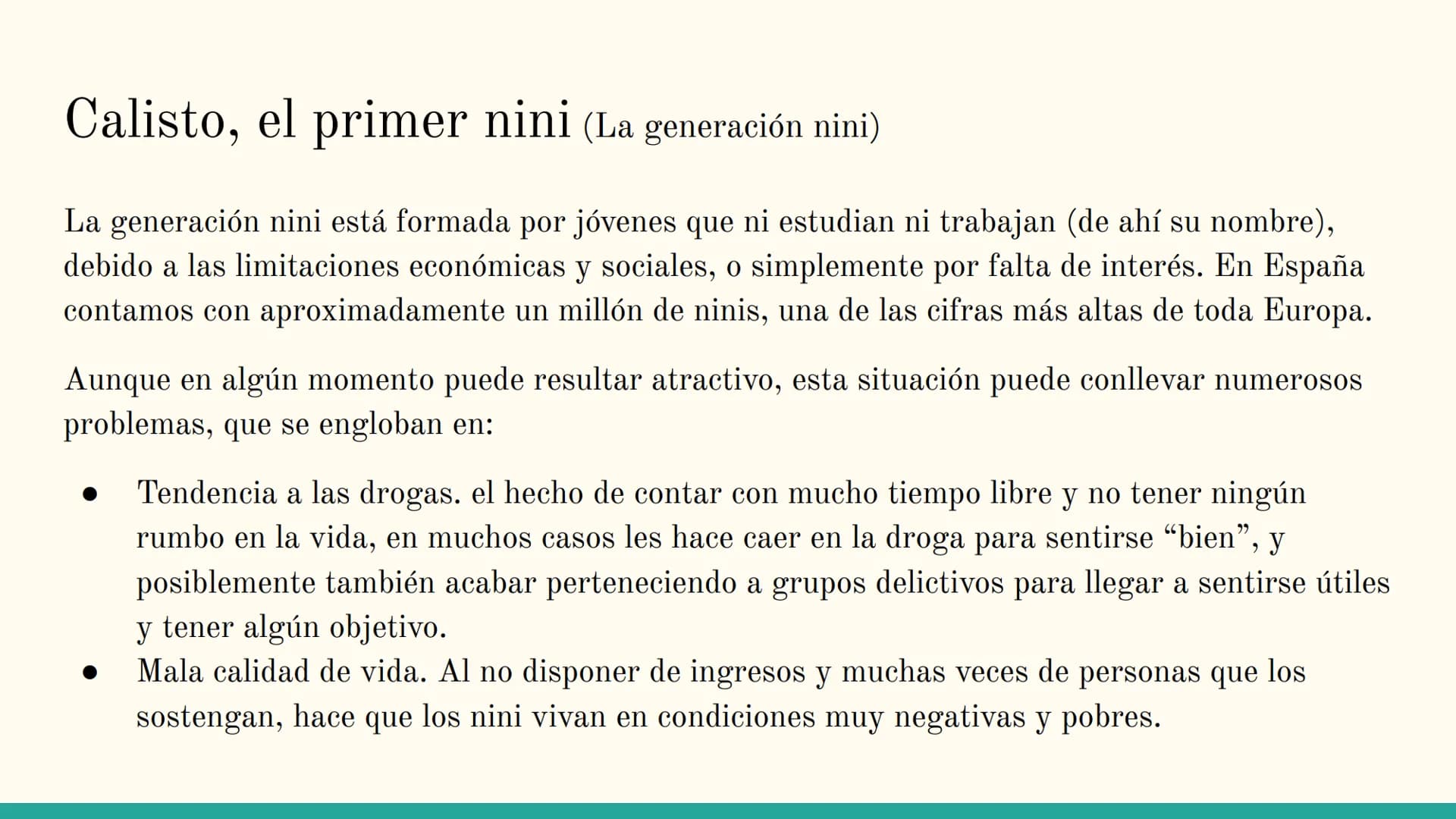 La Celestina y la
sociedad actual
Anna Maria Hrytsay
Lengua Castellana y Literatura
1º Bachillerato C
Para Índice
Calisto, el primer nini
Me
