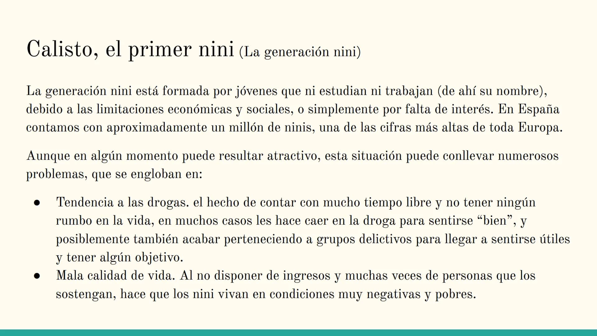 La Celestina y la
sociedad actual
Anna Maria Hrytsay
Lengua Castellana y Literatura
1º Bachillerato C
Para Índice
Calisto, el primer nini
Me