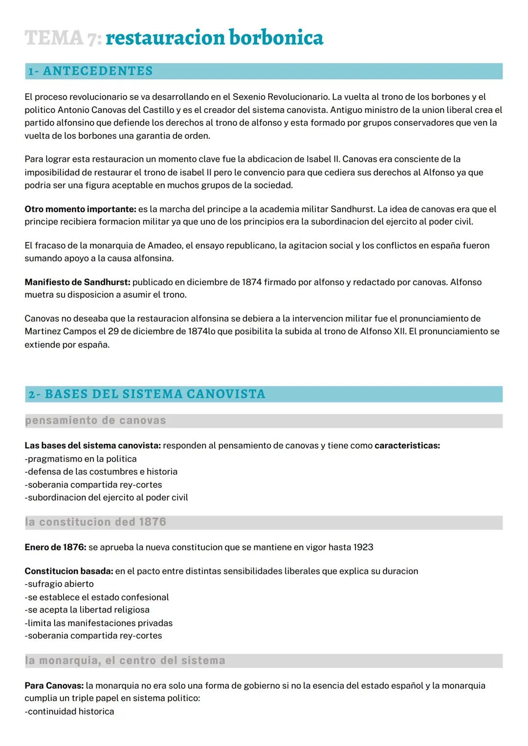 # TEMA 7: restauracion borbonica

1- ANTECEDENTES

El proceso revolucionario se va desarrollando en el Sexenio Revolucionario. La vuelta al 