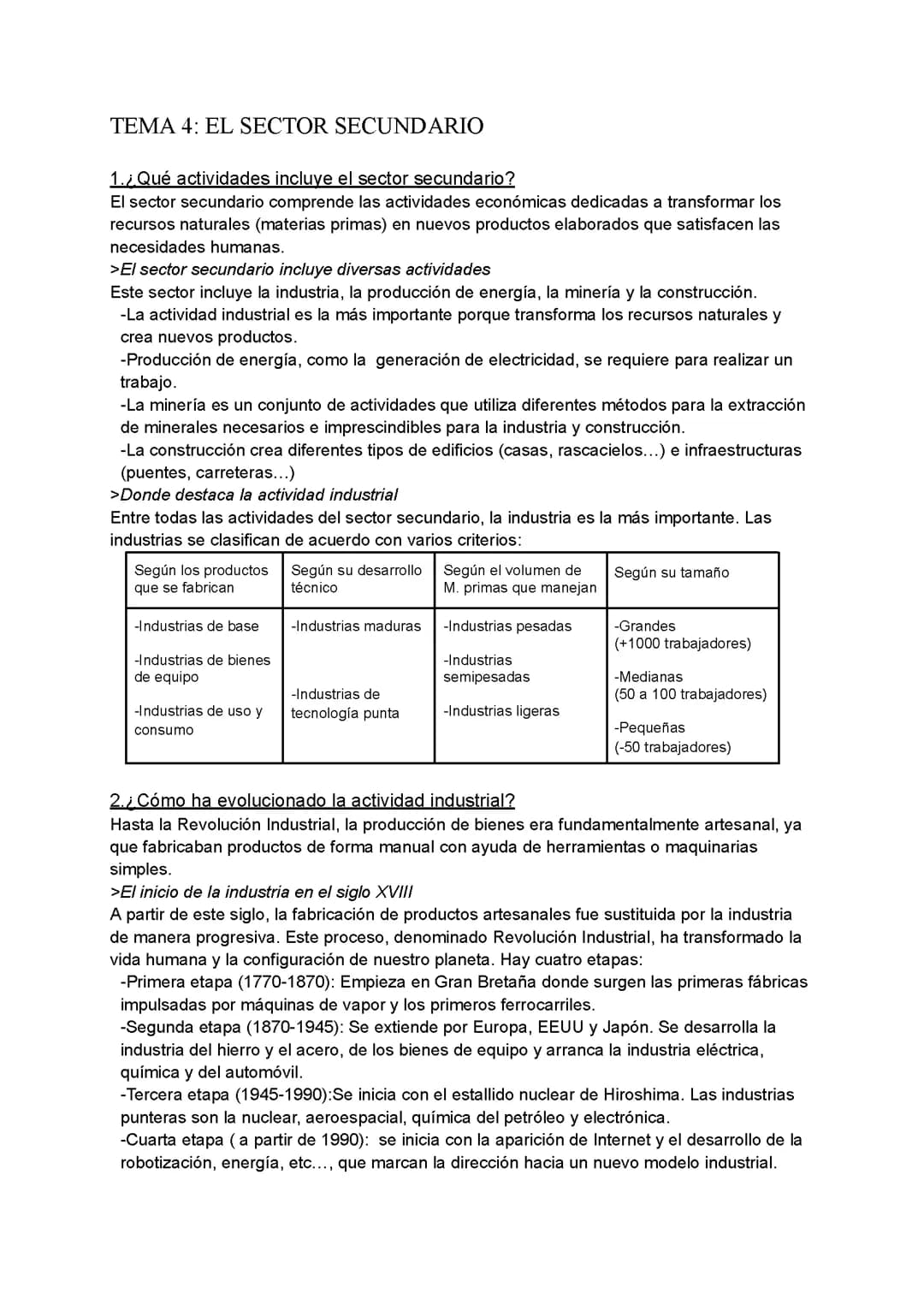 El sector secundario. 3ºESO