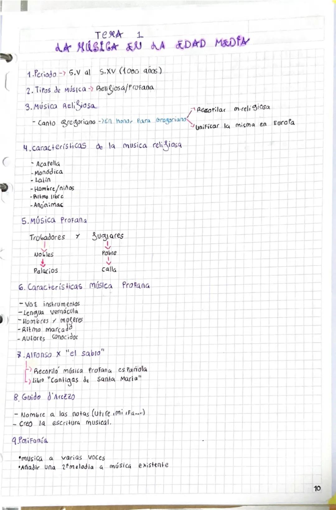 тема 1
LA MÚSICA EN LA EDAD MEDIA
1.Periodo-5.V al S.XV (1000 años)
2. Tipos de Música - Religiosa/Profana
3. Música Religiosa
- Canto grego