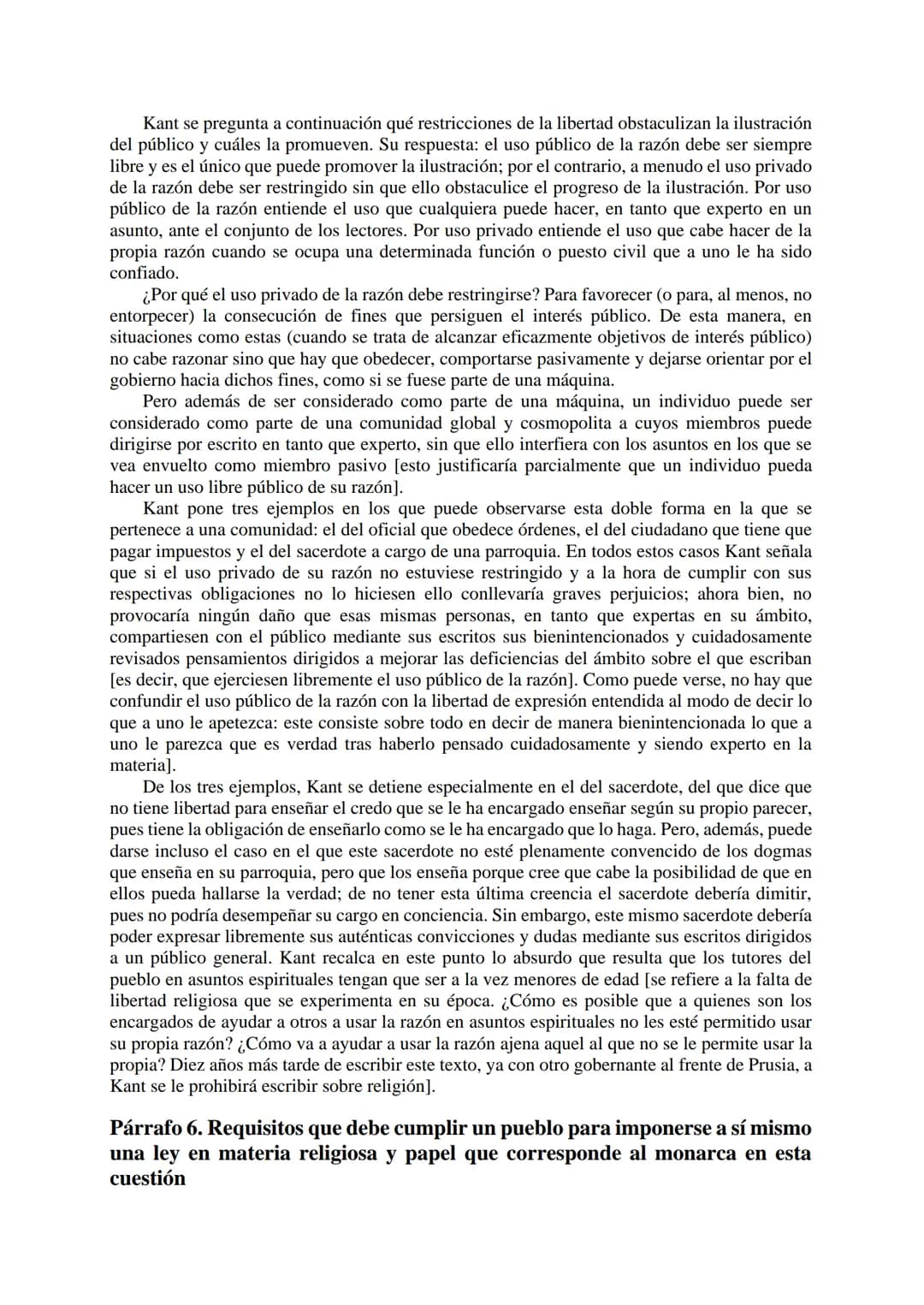 Resumen del texto de Kant
Contestación a la pregunta ¿Qué es la ilustración?
Párrafo 1. Definición y lema de la Ilustración: abandono de la 