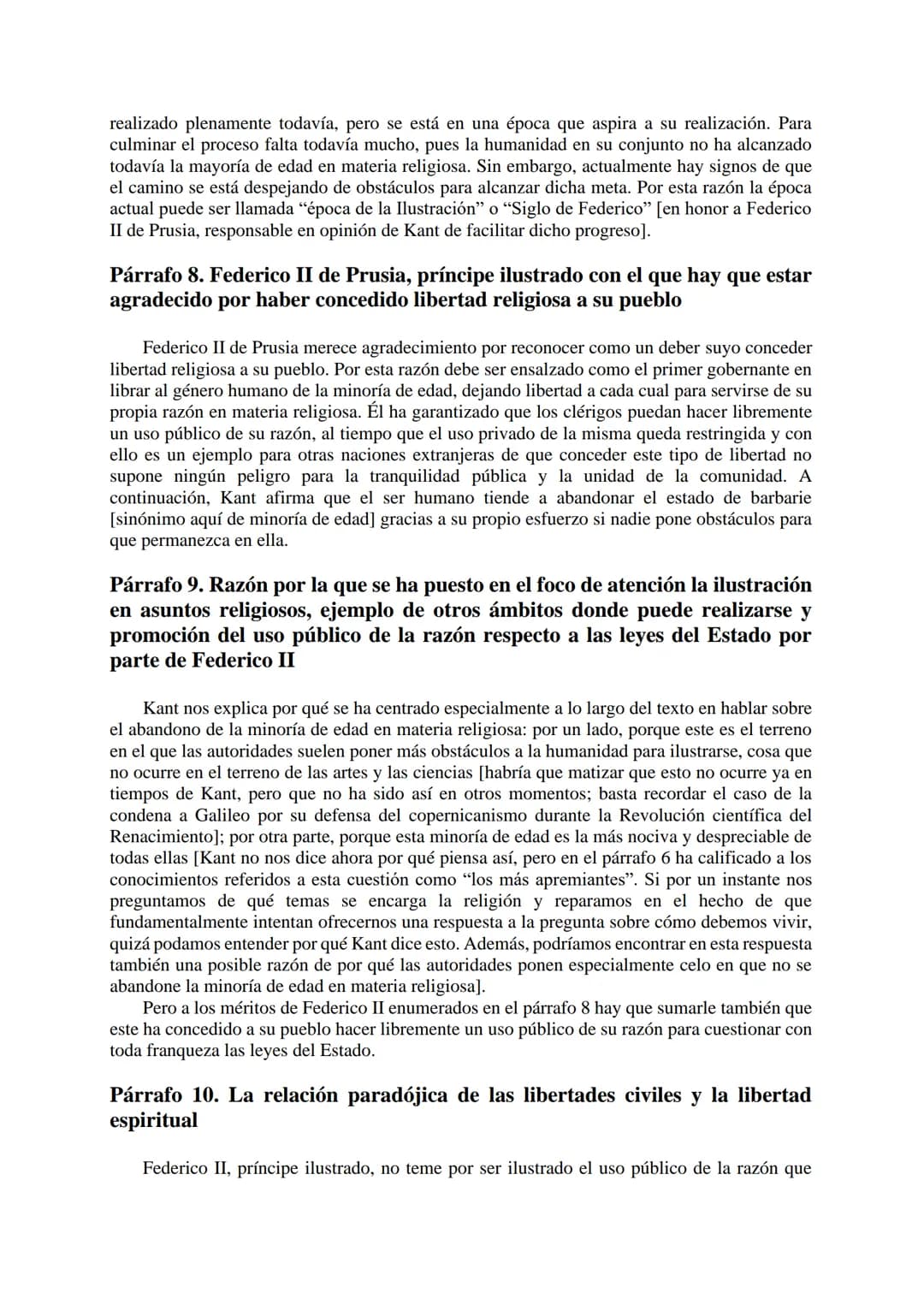 Resumen del texto de Kant
Contestación a la pregunta ¿Qué es la ilustración?
Párrafo 1. Definición y lema de la Ilustración: abandono de la 