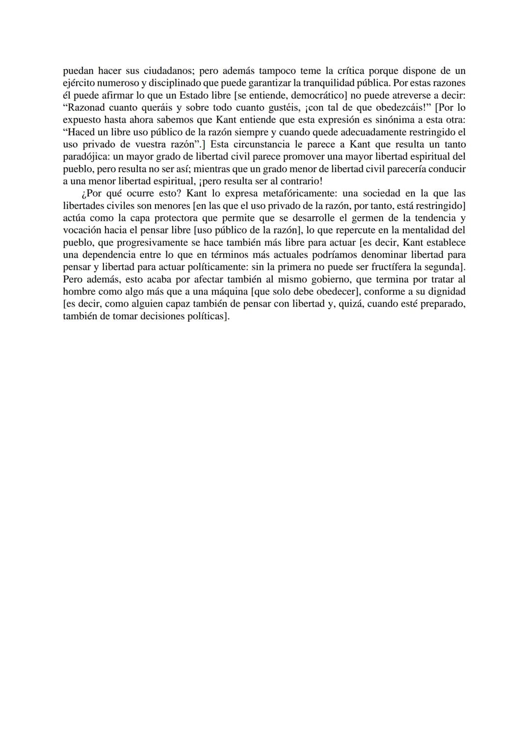 Resumen del texto de Kant
Contestación a la pregunta ¿Qué es la ilustración?
Párrafo 1. Definición y lema de la Ilustración: abandono de la 