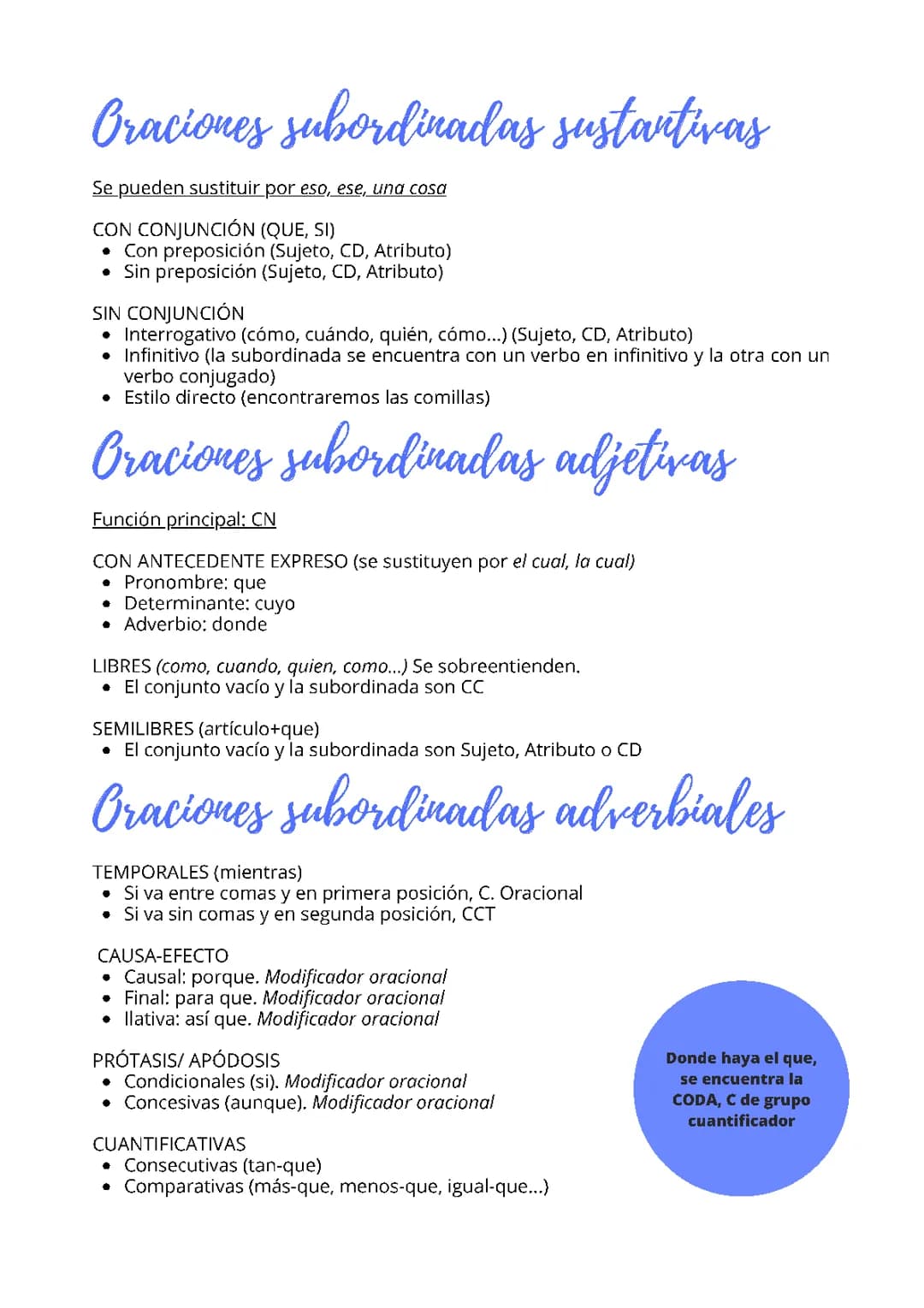 Oraciones coordinadas, subordinada e yuxtapuestas (NUEVA RAE) + Algunos complementos verbales 