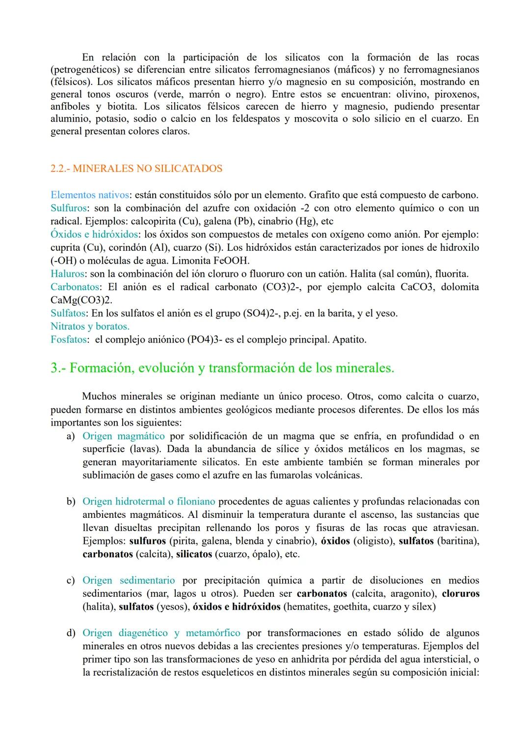 TEMA 2: MINERALES
1.- Definición, composición, estructura y propiedades de los minerales.
2.- Clasificación
3.- Formación, evolución y trans