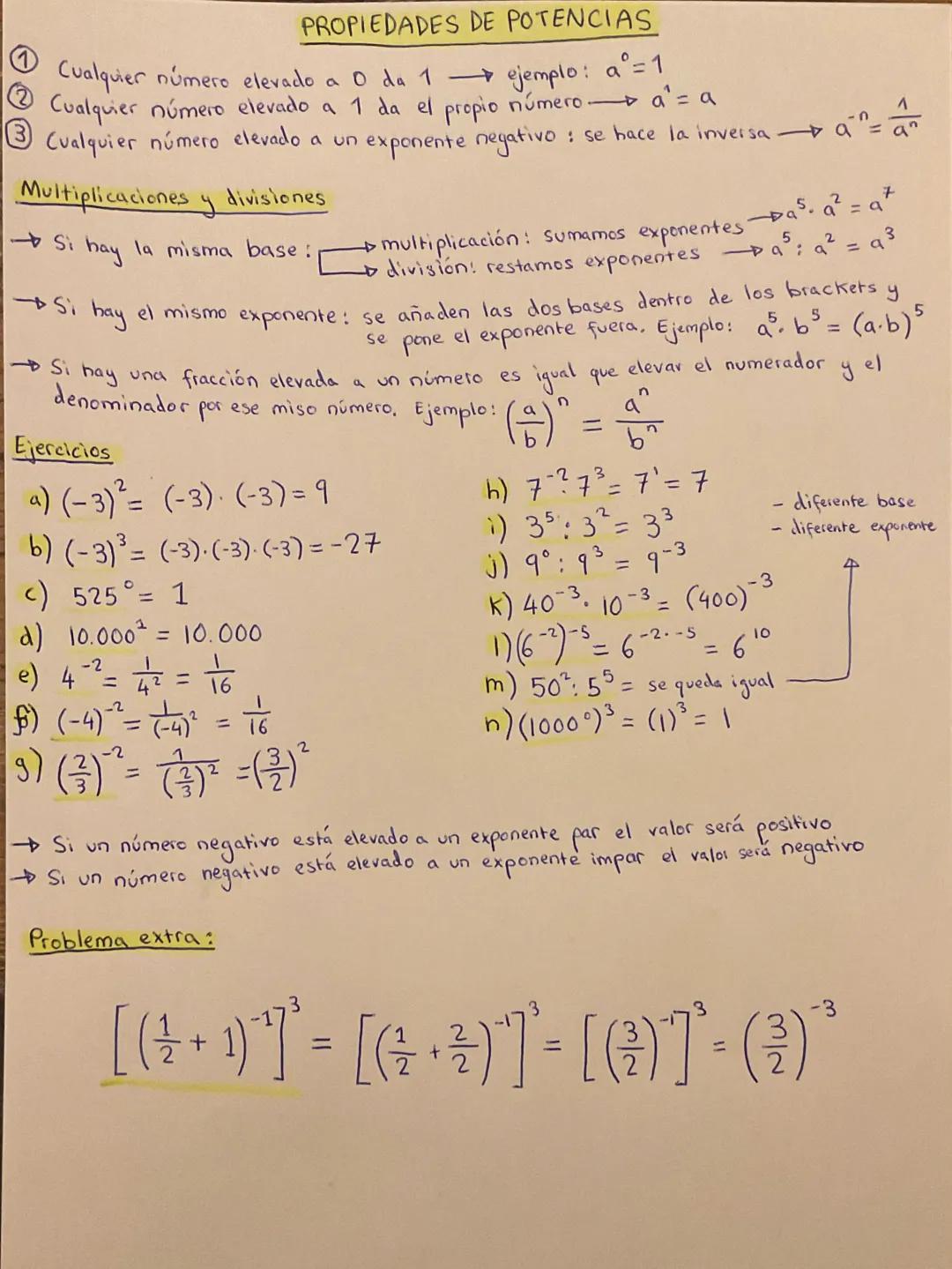 PROPIEDADES DE POTENCIAS
Cualquier número elevado a 0 da 1 ejemplo: a = 1
Cualquier número elevado a 1 da el propio número a² = a
Cualquier 